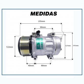 Compressores COMPRESSOR SANDEN SD7H15 6020 NEW HOLLAND P7040/ TRATOR CASE 205 SAIDA TRASEIRA 12V 10PK 119MM Imagem 4