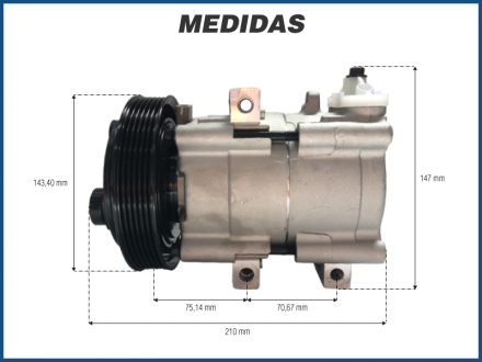 Compressores COMPRESSOR FORD FIC FS10 FX15 FIESTA / KA / F250 GASOLINA / HYUNDAI ELANTRA - 12 VOLTS POLIA 6PK 148MM R134A Imagem 4