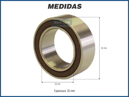 Componentes ROLAMENTO POLIA COMPRESSOR KIKI SD709 / 7H15 TM-13 / 15 / 16 / 21 35X55X20 Imagem 1